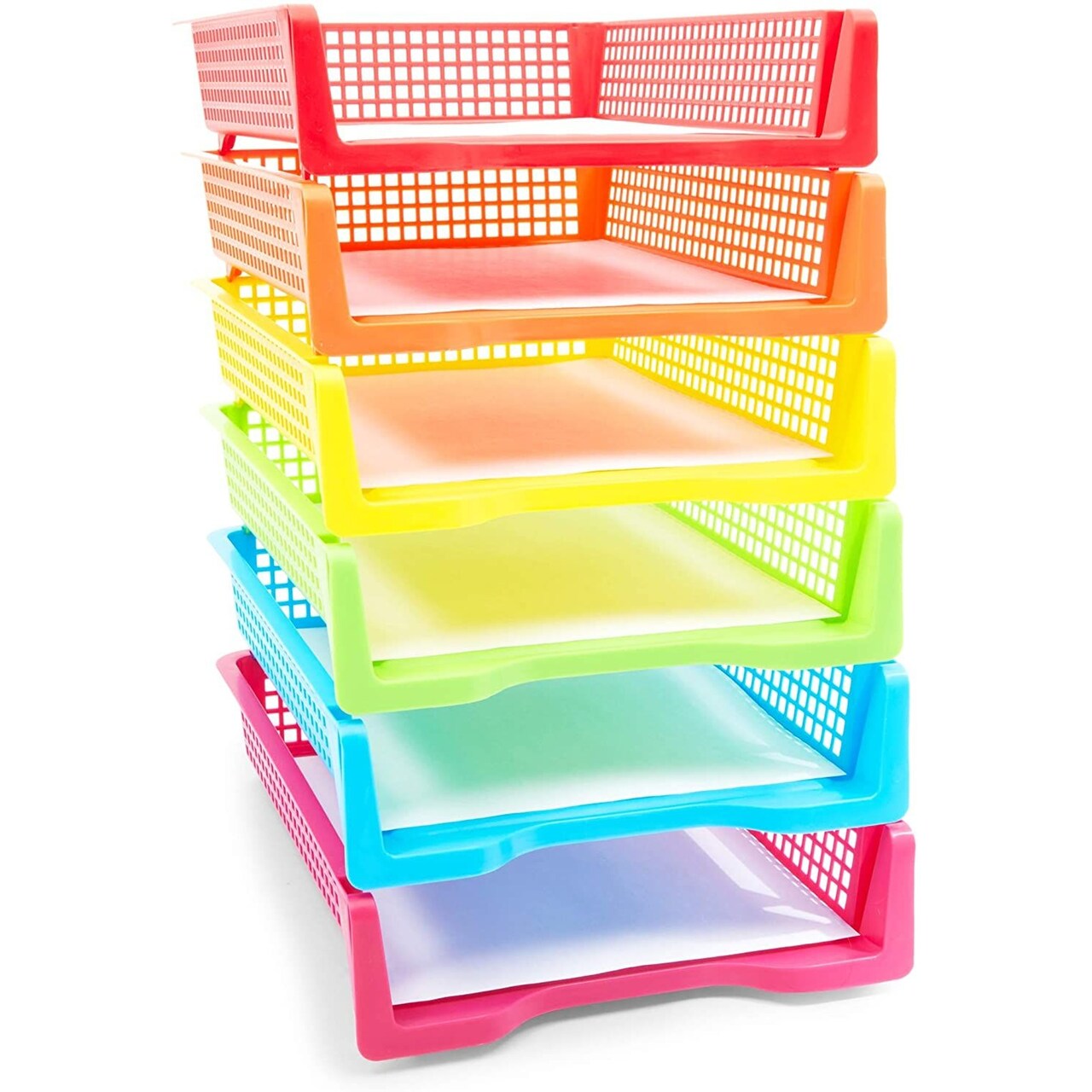 Set of 6 Rainbow Turn In Trays for Teachers, Plastic Classroom